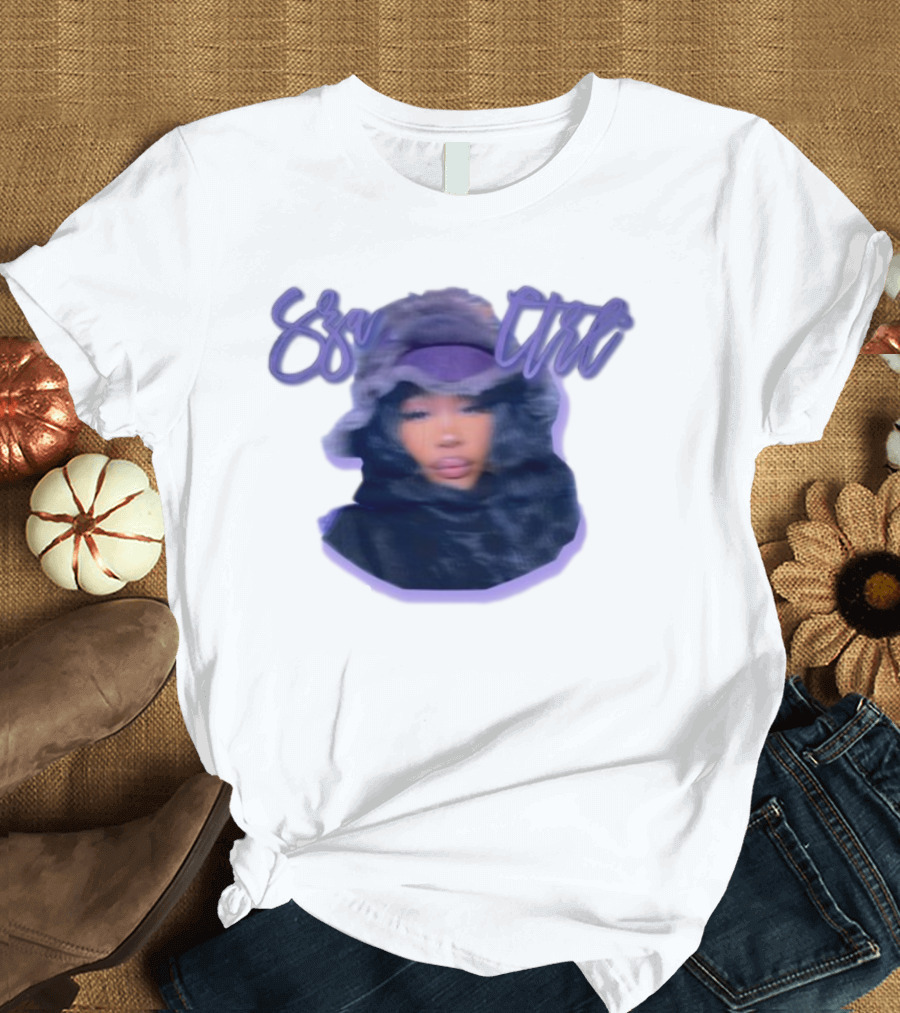 Meechy Club Sza Ctrl Portrait with Fuzzy Hood and Purple Gradient Text T-Shirt