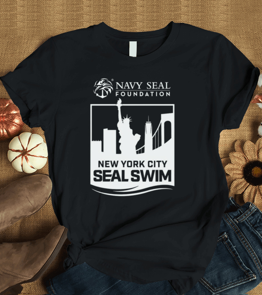 Navy Seal Foundation New York City Seal Swim Statue of Liberty Bridge Skyline T-Shirt