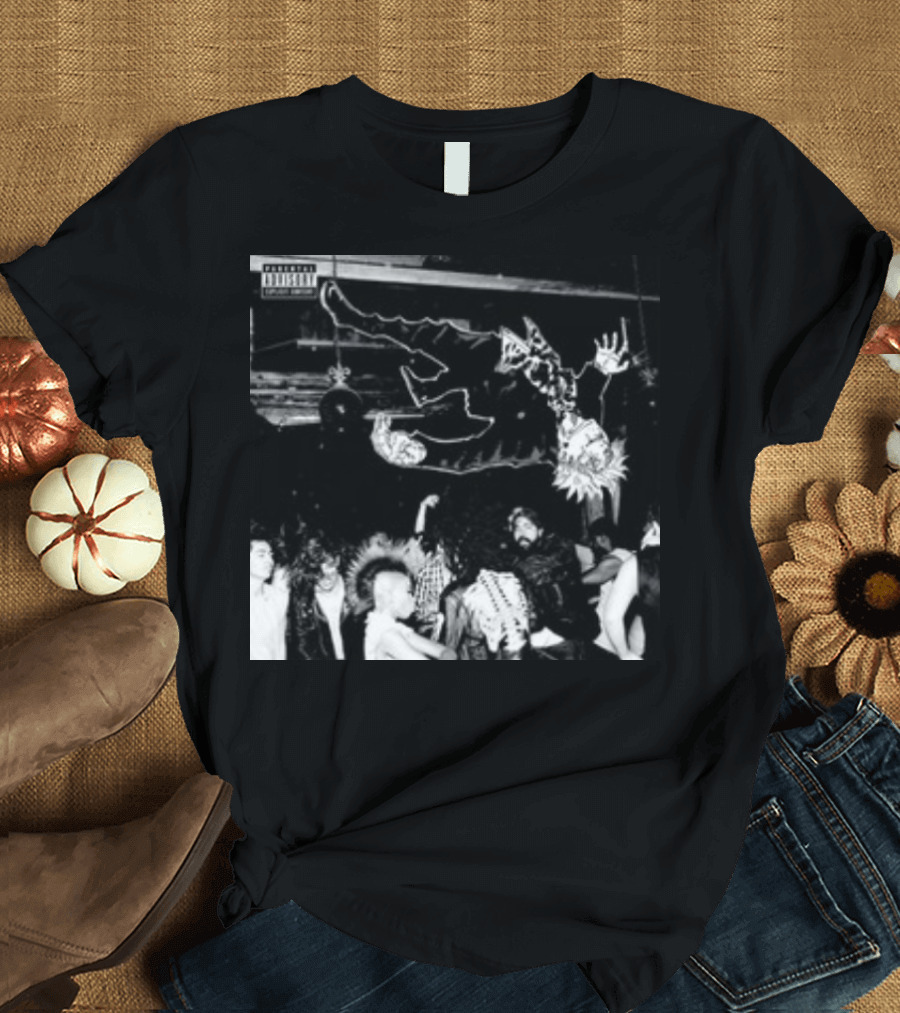 Goofyahhtees Gojo Die Lit Black and White Crowd Scene with Animated Character T-Shirt