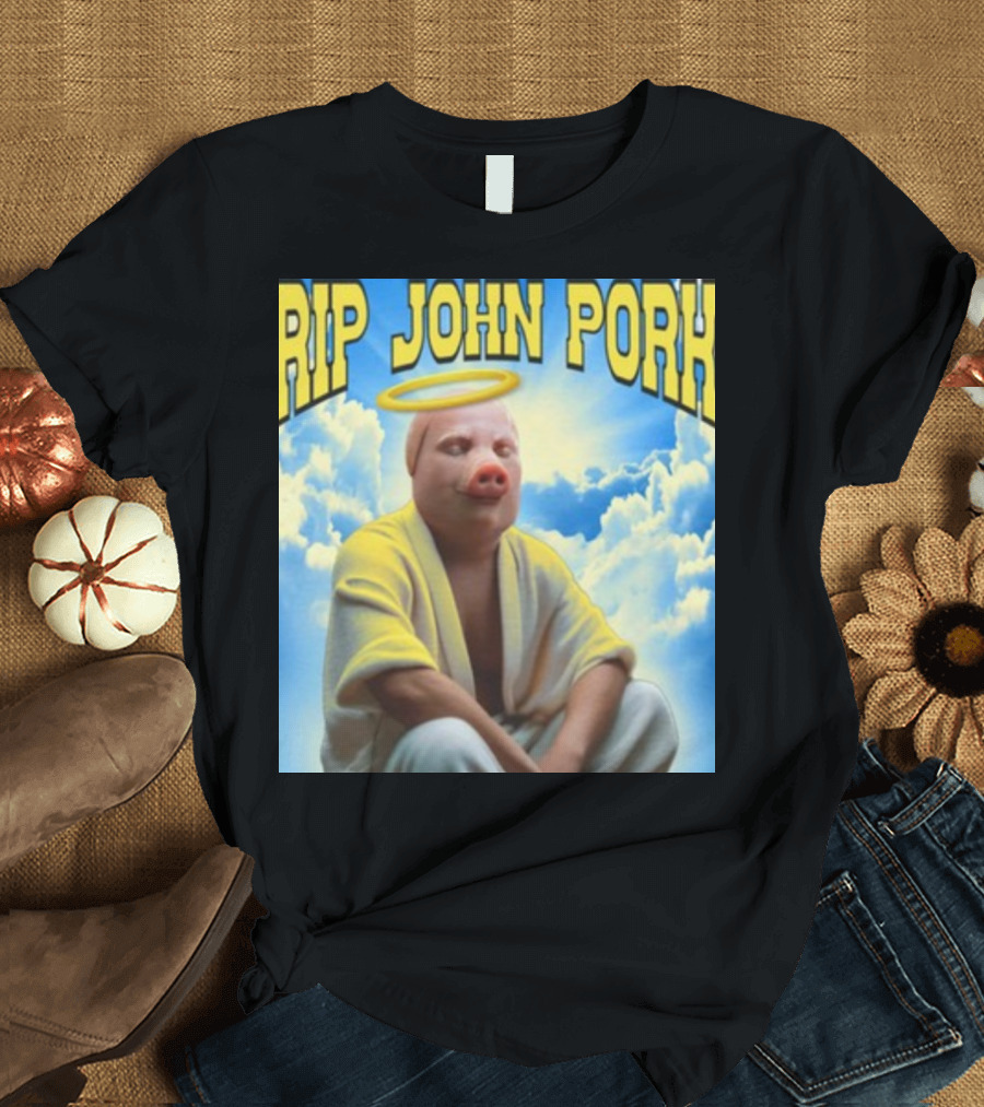 Rip John Pork Angelic Presence with Yellow Robe and Halo in Cloudy Sky T-Shirt