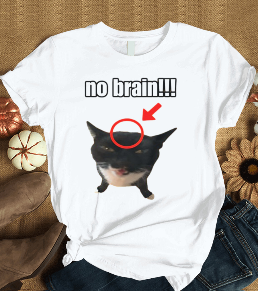 No Brain Cat with Red Circle and Arrow T-Shirt