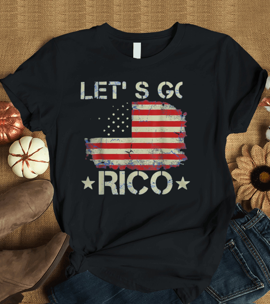 LET'S GO RICO American Flag Text with Star Accents T-Shirt