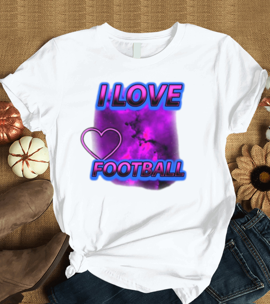 I Love Football Heart Purple Galaxy T-Shirt