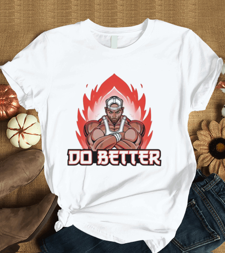 Joey Swoll Do Better Anime Character with Flames T-Shirt