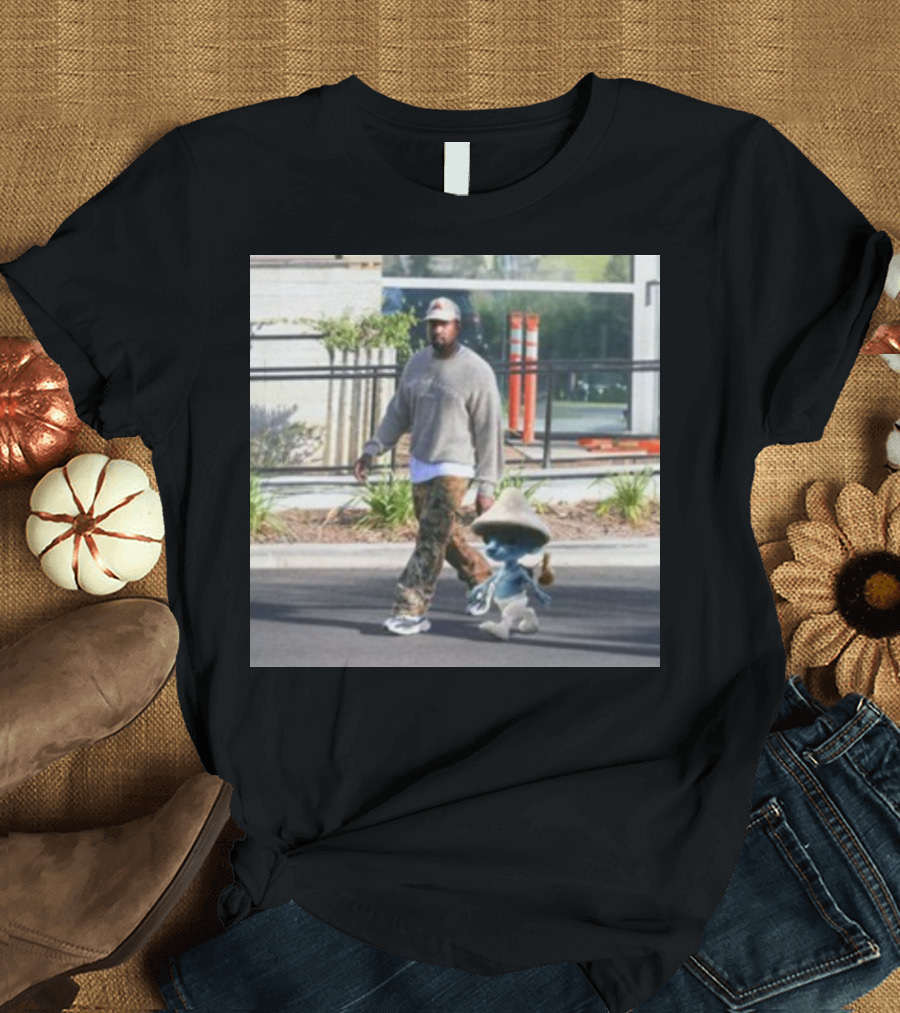 Kanye West Walking with Smurfcat Collaboration Content T-Shirt