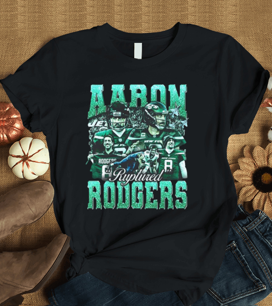 Aaron Rodgers Ruptured Rodgers New York Jets Quarterback Collage T-Shirt