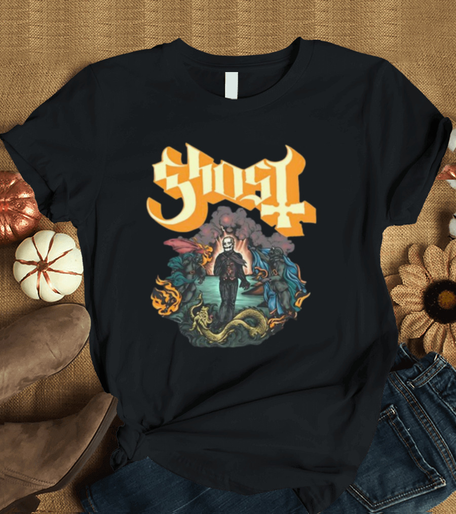 Ghost Band Surreal Ocean Scene with Figures and Sea Creature T-Shirt