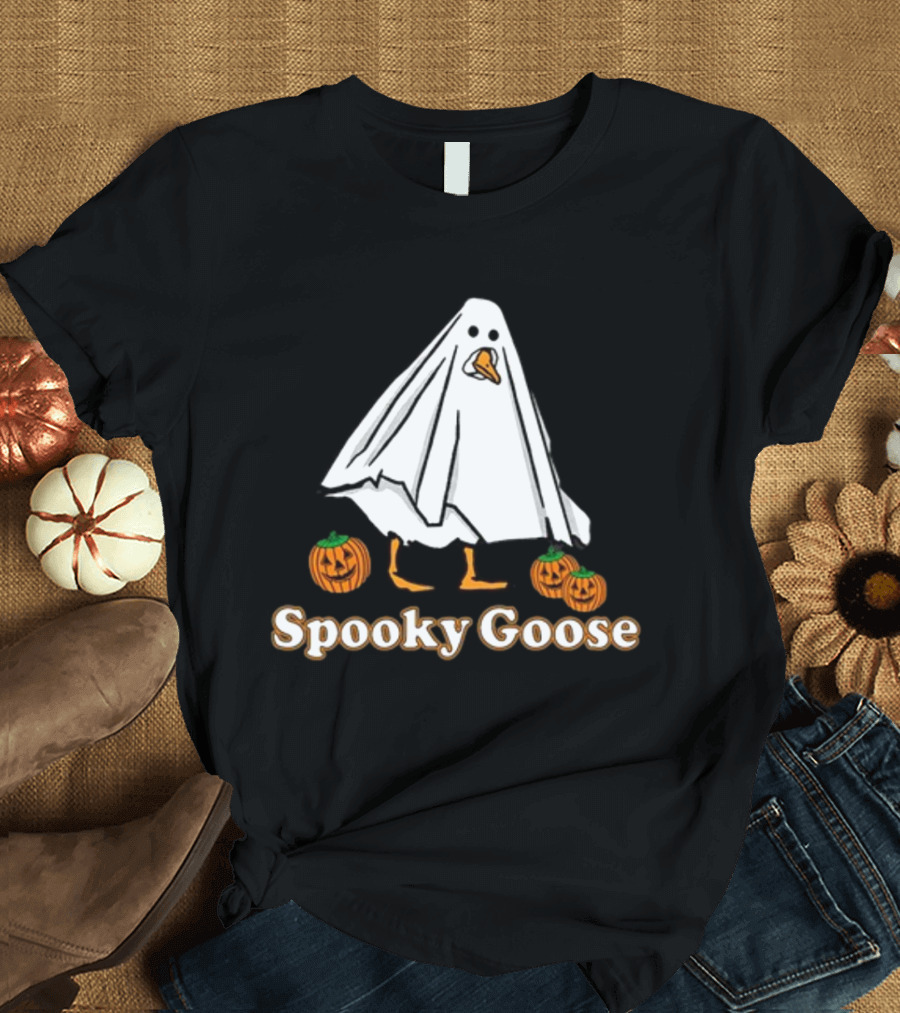 Spooky Goose Ghost Costume with Pumpkins T-Shirt