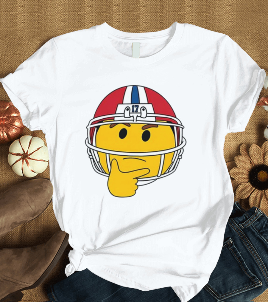 Hmm Moji Curious Thinking Face Football Helmet Red White Blue 17 T-Shirt