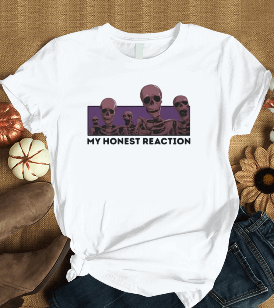 Skeletons My Honest Reaction Purple Background T-Shirt