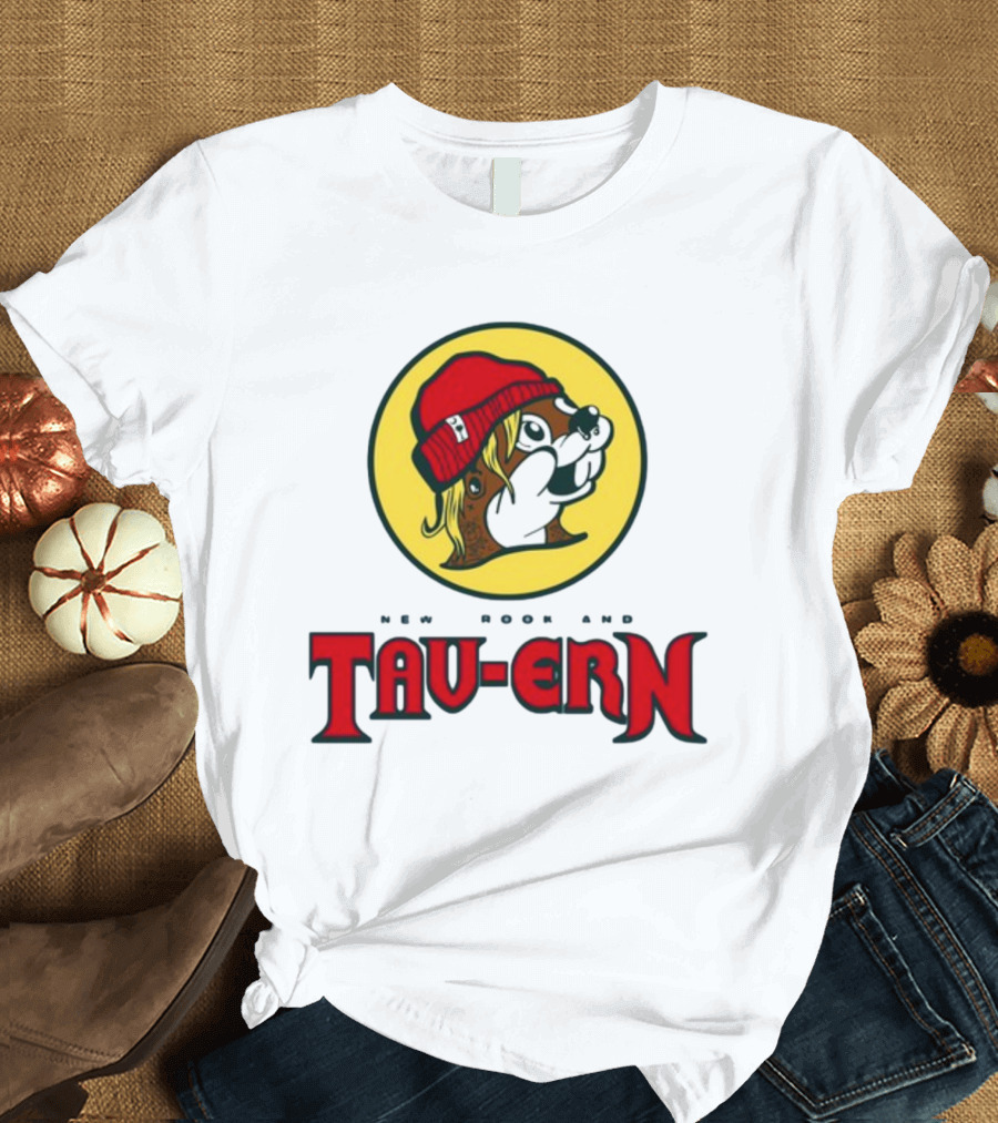 New Brookland Tavern Buc-Ees Nbt Logo with Red Hat Mascot T-Shirt