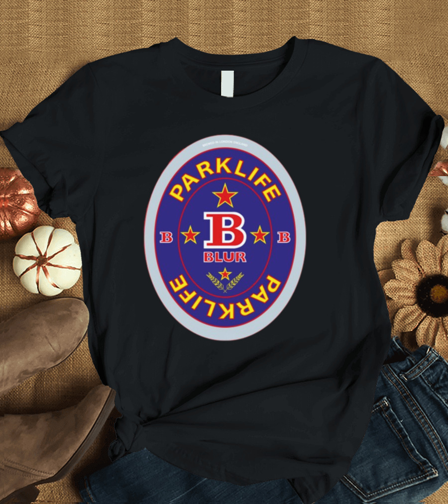 Blur Parklife Beermat Brewed in London England B Logo B Stars T-Shirt