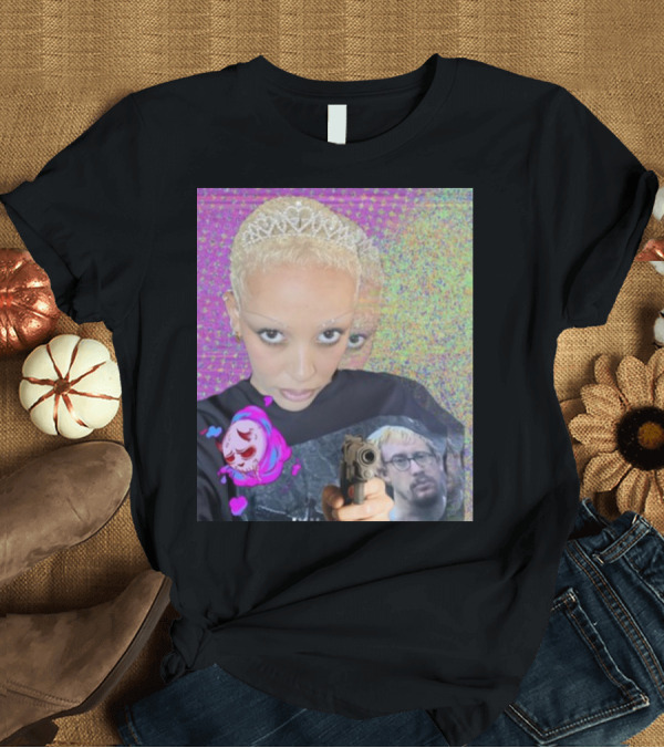 T-Shirt: Doja Cat Sam Hyde Tiara Emoji Gun Sweater Multicolored Background T-Shirt Doja Cat Sam Hyde Tiara Emoji Gun Sweater Multicolored Background T-Shirt