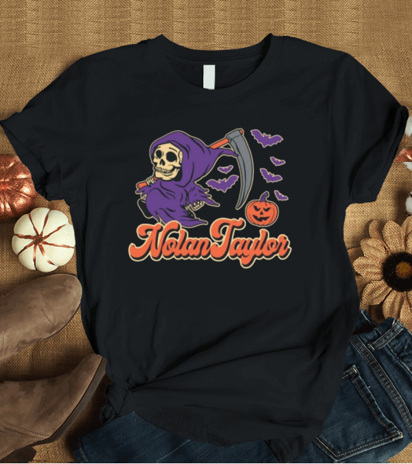 T-Shirt: NolanTaylor Halloween Grim Reaper with Scythe and Pumpkin Bats T-Shirt NolanTaylor Halloween Grim Reaper with Scythe and Pumpkin Bats T-Shirt