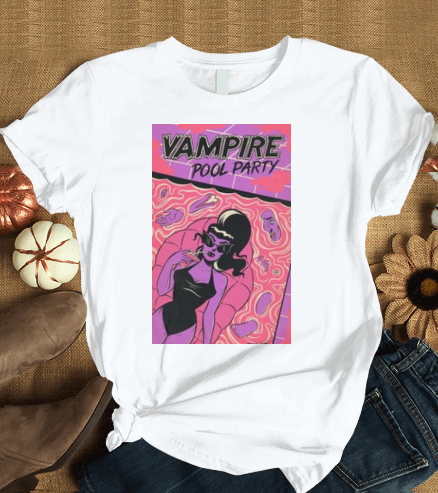 Vampire Pool Party Retro Vibes with Tragic Girl and Floating Accessories T-Shirt