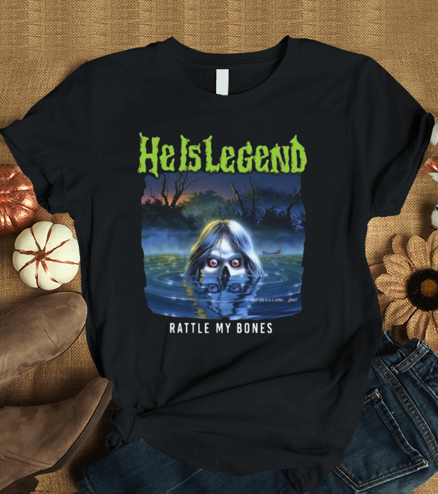 He Is Legend Rattle My Bones Eerie Forest Lake Ghostly Face T-Shirt