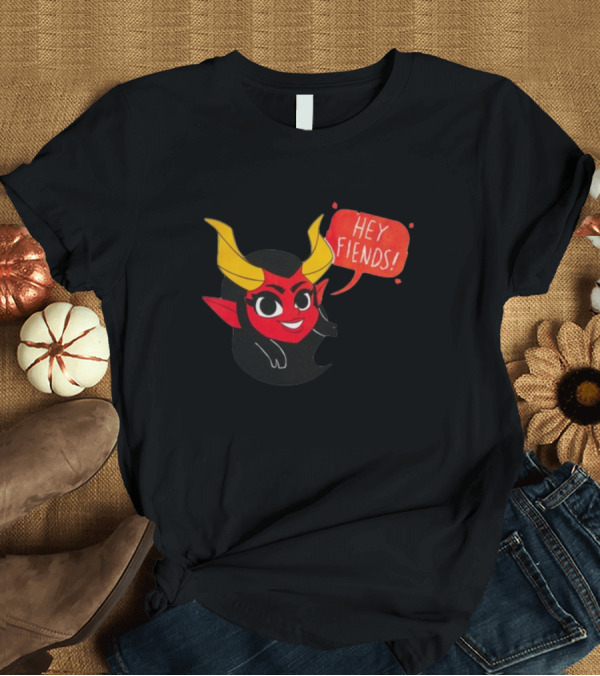 T-Shirt: Hey Fiends Cute Demon Cartoon Character with Yellow Horns T-Shirt Hey Fiends Cute Demon Cartoon Character with Yellow Horns T-Shirt