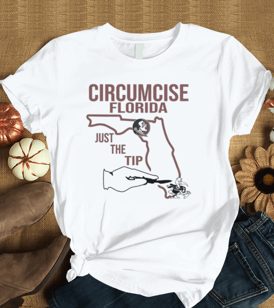 Circumcise Florida Just The Tip Map Outline and College Mascots T-Shirt