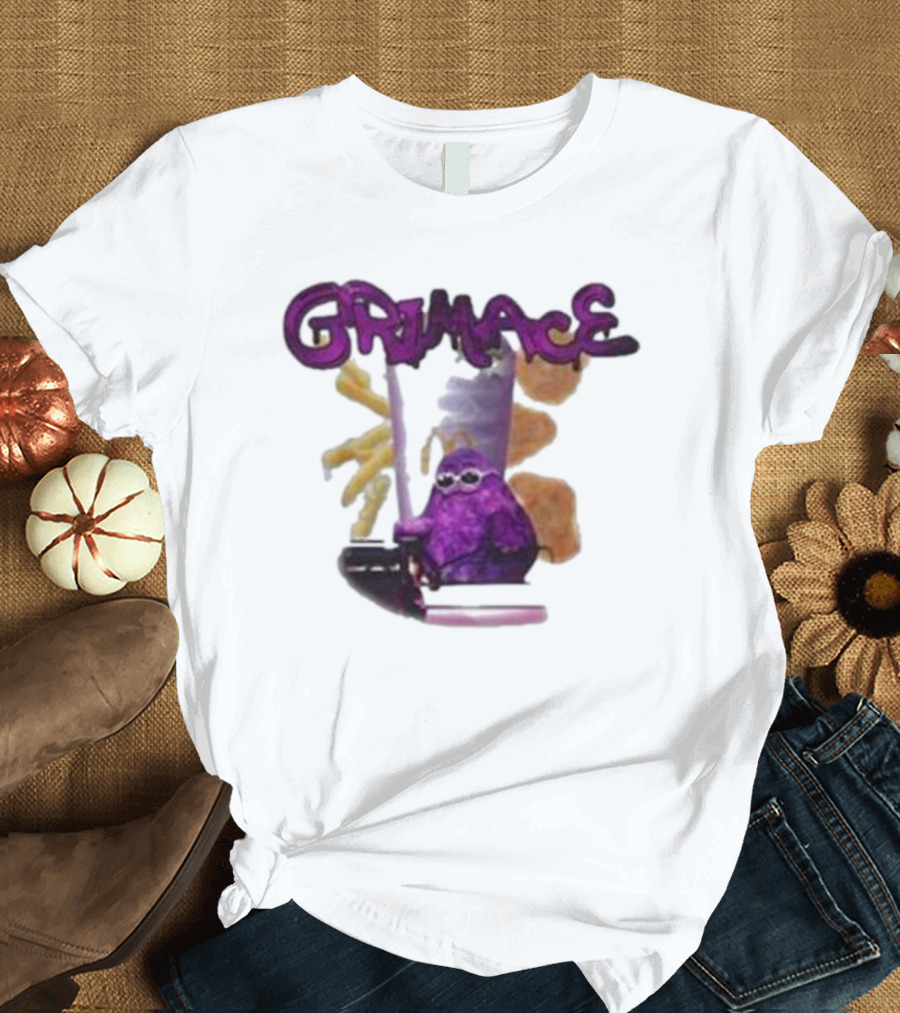 Grimace Giggle Grab Purple Character with Sunglasses T-Shirt