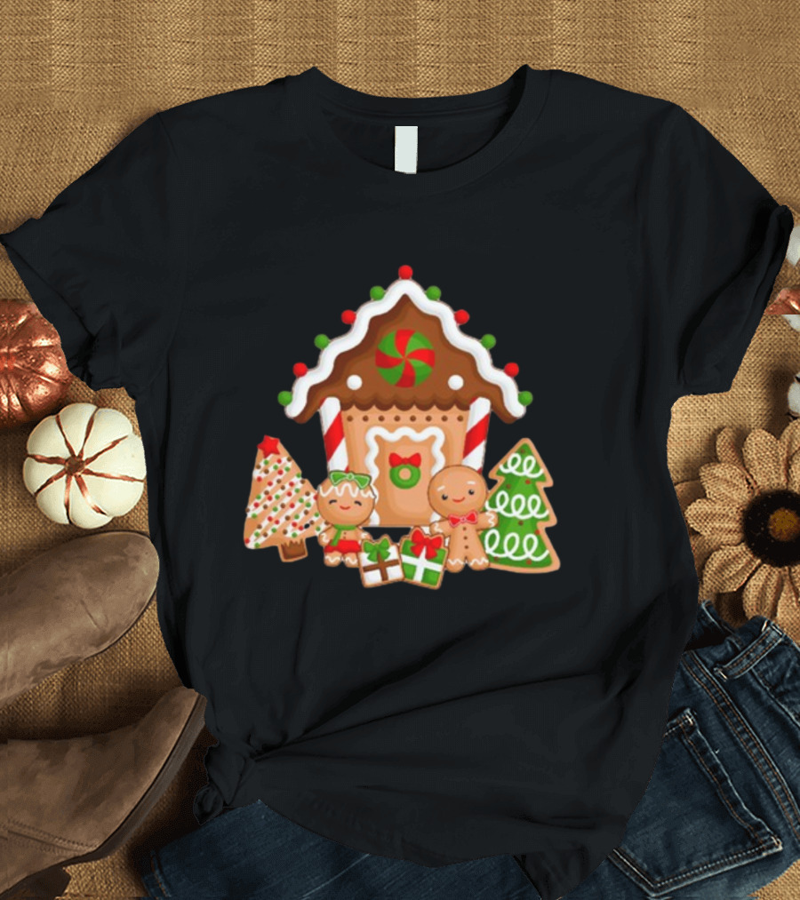 Gingerbread House Christmas with Peppermint and Cookie Decorations T-Shirt