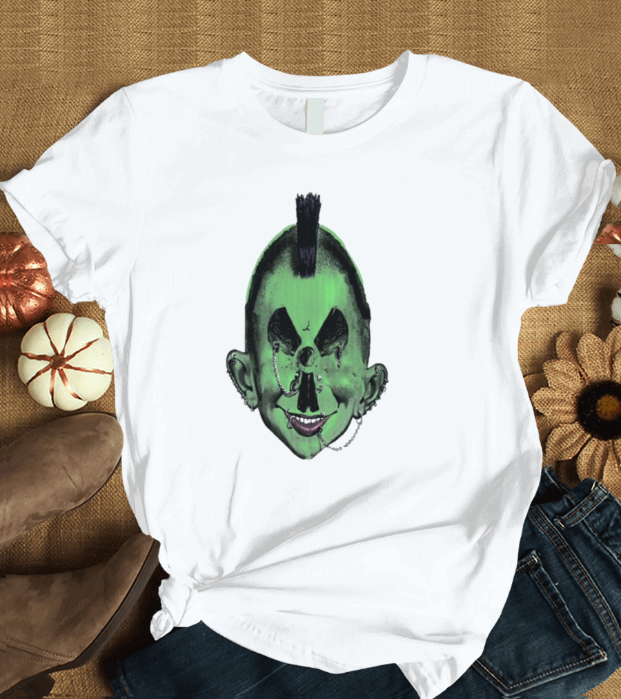 Willy Warhol Green Punk Face Mohawk Piercings T-Shirt