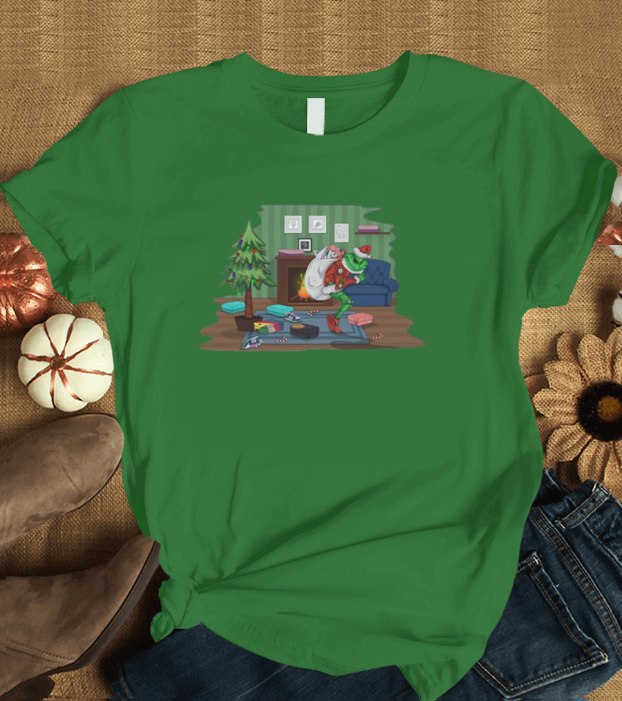 How The Grinch Stole Sneakers Stealing Colorful Boxes by Christmas Tree T-Shirt