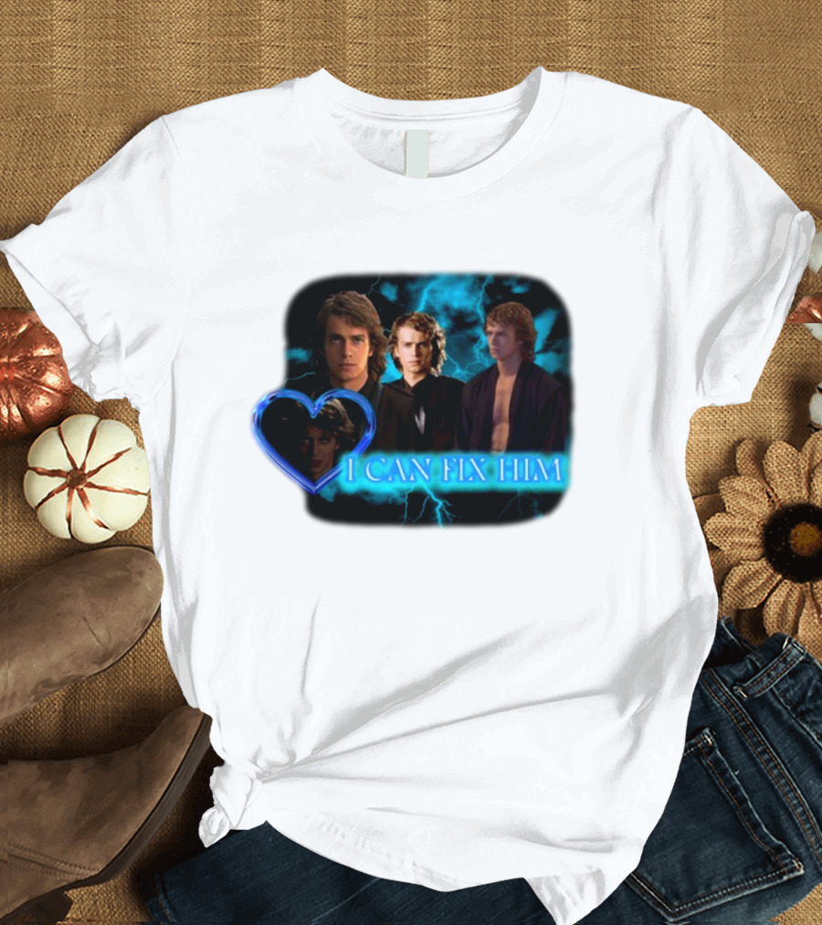 I Can Fix Him Anakin Blue Heart Lightning Background T-Shirt