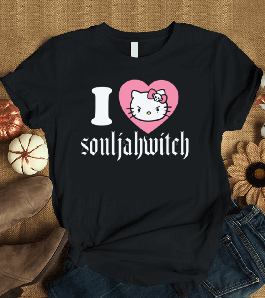 I Love Souljahwitch Cute Cat in Pink Heart T-Shirt