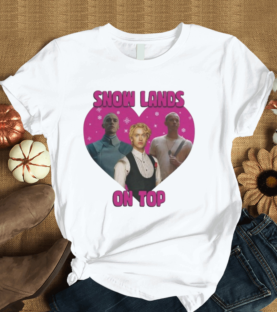 Snow Lands On Top Heart Pink Background Snowflakes T-Shirt