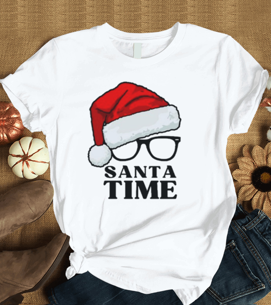 Santa Time with Santa Hat and Glasses T-Shirt