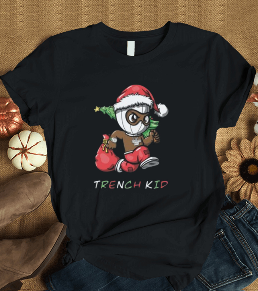 Exclusive Lil Tjay Trench Kid Christmas Santa Costume Running Tree T-Shirt