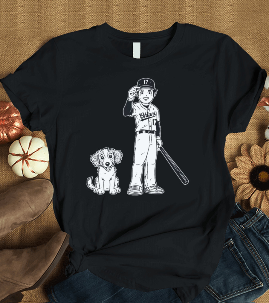 Rotowear Shohei Ohtani 17 Baseball and Dog T-Shirt