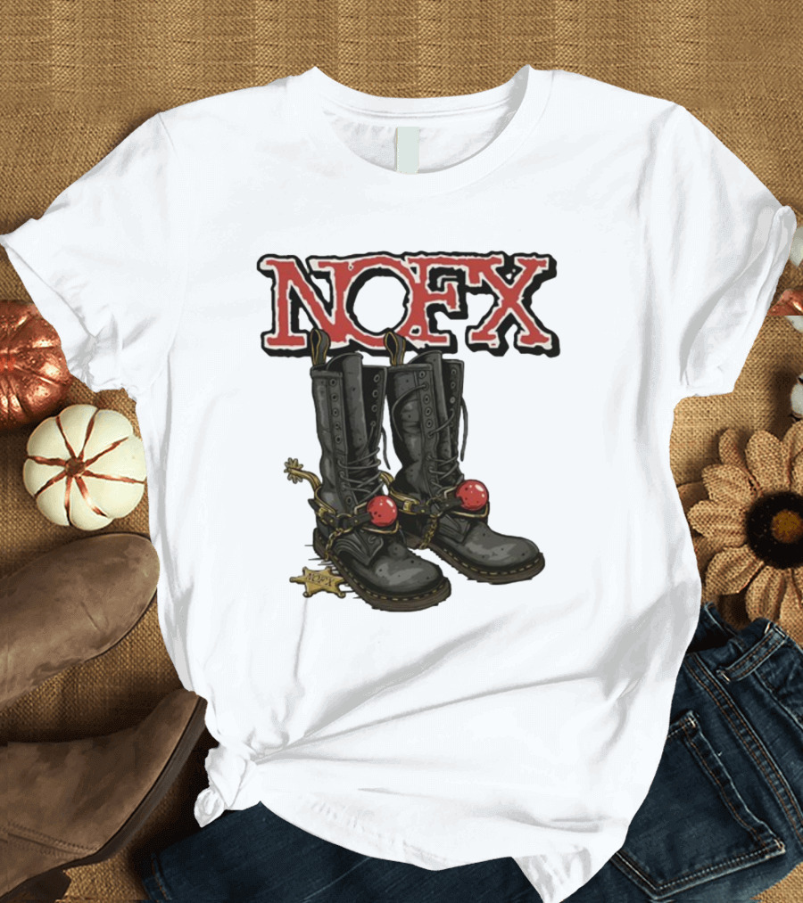 NOFX Punk Boots with Chains and Red Orbs T-Shirt