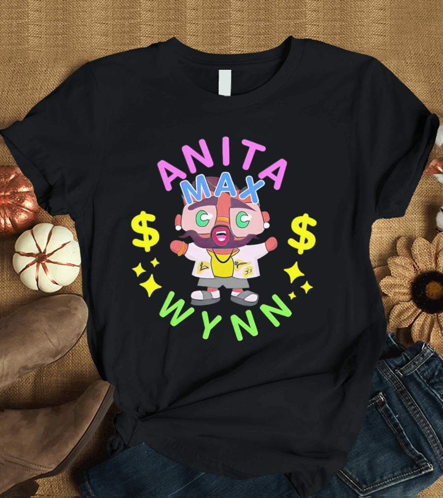 ANITA MAX WYNN Cartoon Character with Dollar Signs and Stars T-Shirt