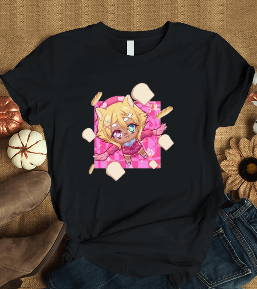 Breadguette Miyu Cute Cat-Eared Character Surrounded by Bread and Baguettes T-Shirt