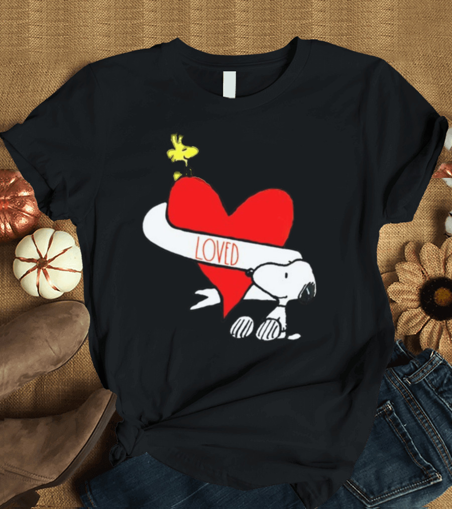 Rae Dunn X Peanuts Loved Snoopy Woodstock Red Heart T-Shirt