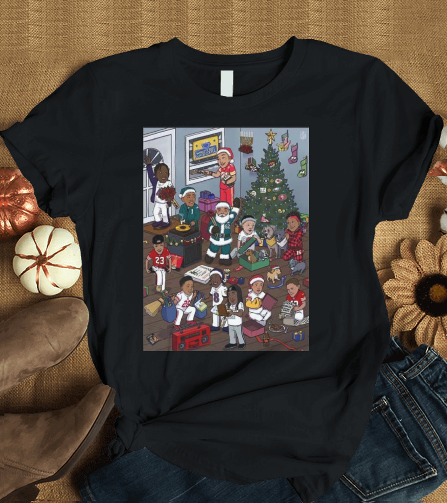 NFL Christmas Celebration: Players Decorate Tree with Family and Holiday Cheer T-Shirt