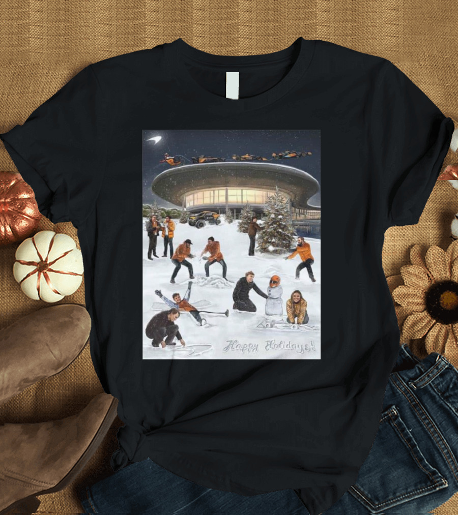 Merry Christmas Happy Holidays McLaren Racing Team Snowy T-Shirt