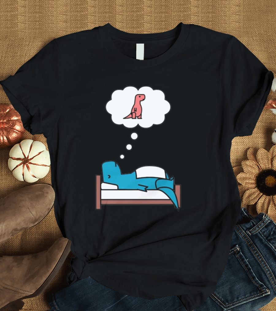 Dinosaur Dreaming BlueRex Sleeps and Imagines Red T-Rex T-Shirt