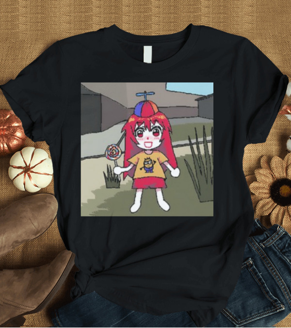 T-Shirt: Sunny Waifu Silly Mimo Lollipop Anime Character with Red Hair and Propeller Hat T-Shirt Sunny Waifu Silly Mimo Lollipop Anime Character with Red Hair and Propeller Hat T-Shirt