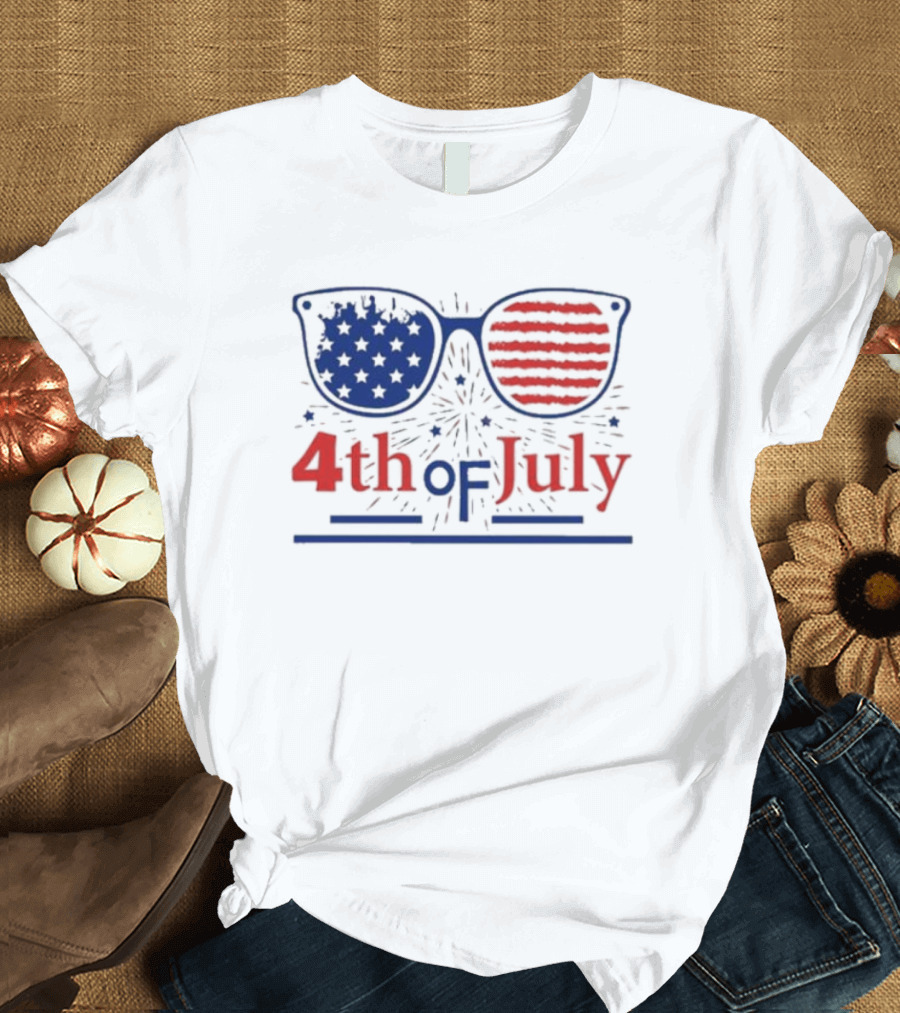4th Of July America Glasses Flag Stars Stripes T-Shirt