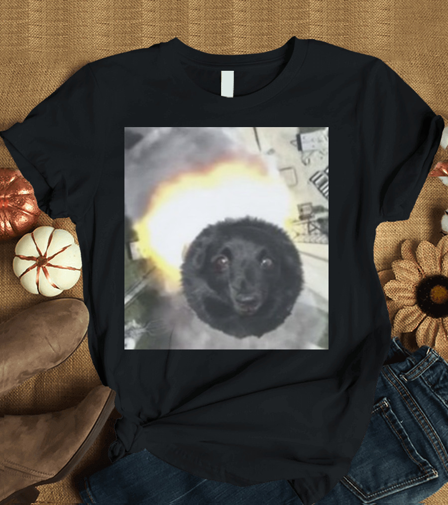Flying Dog in Space Rocket Fireball T-Shirt