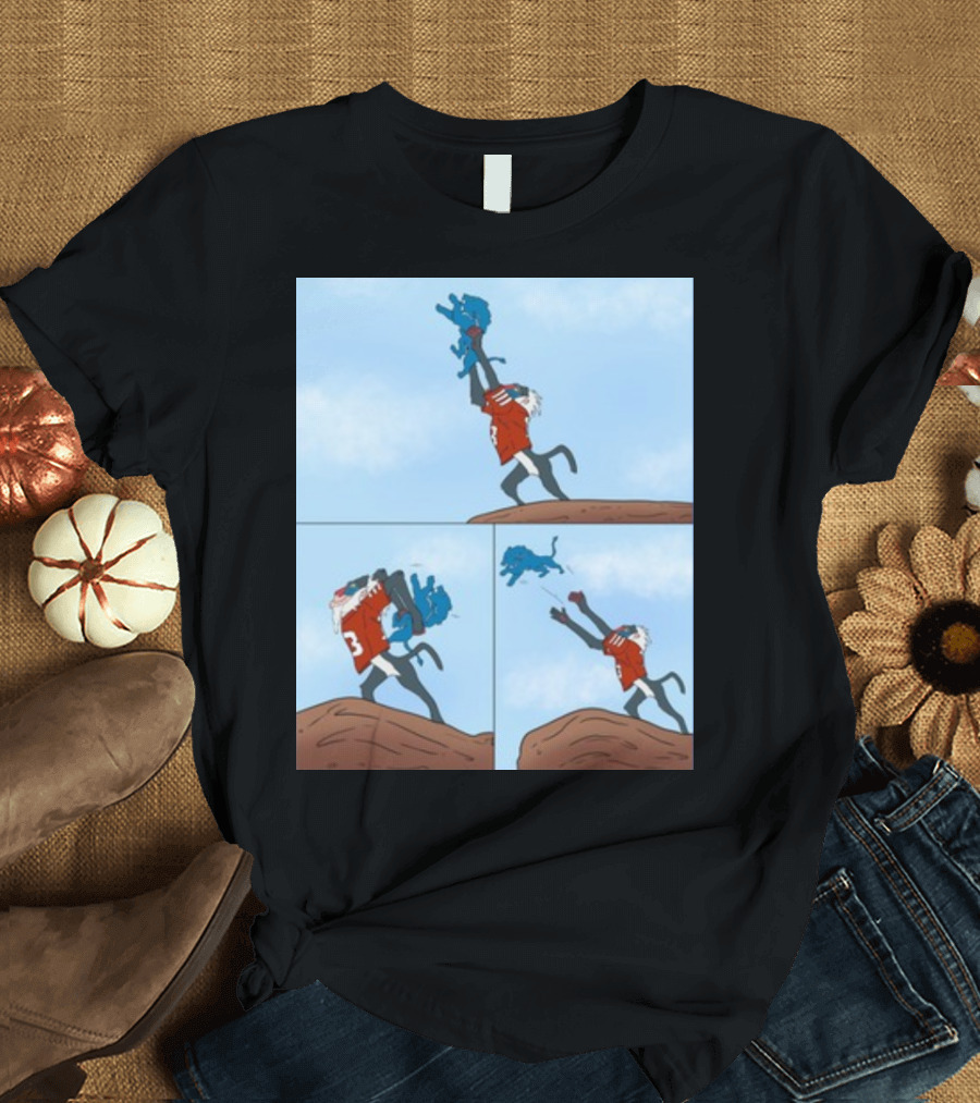 Lion King's Yeet Football Throw Comic with Number 3 Jersey T-Shirt