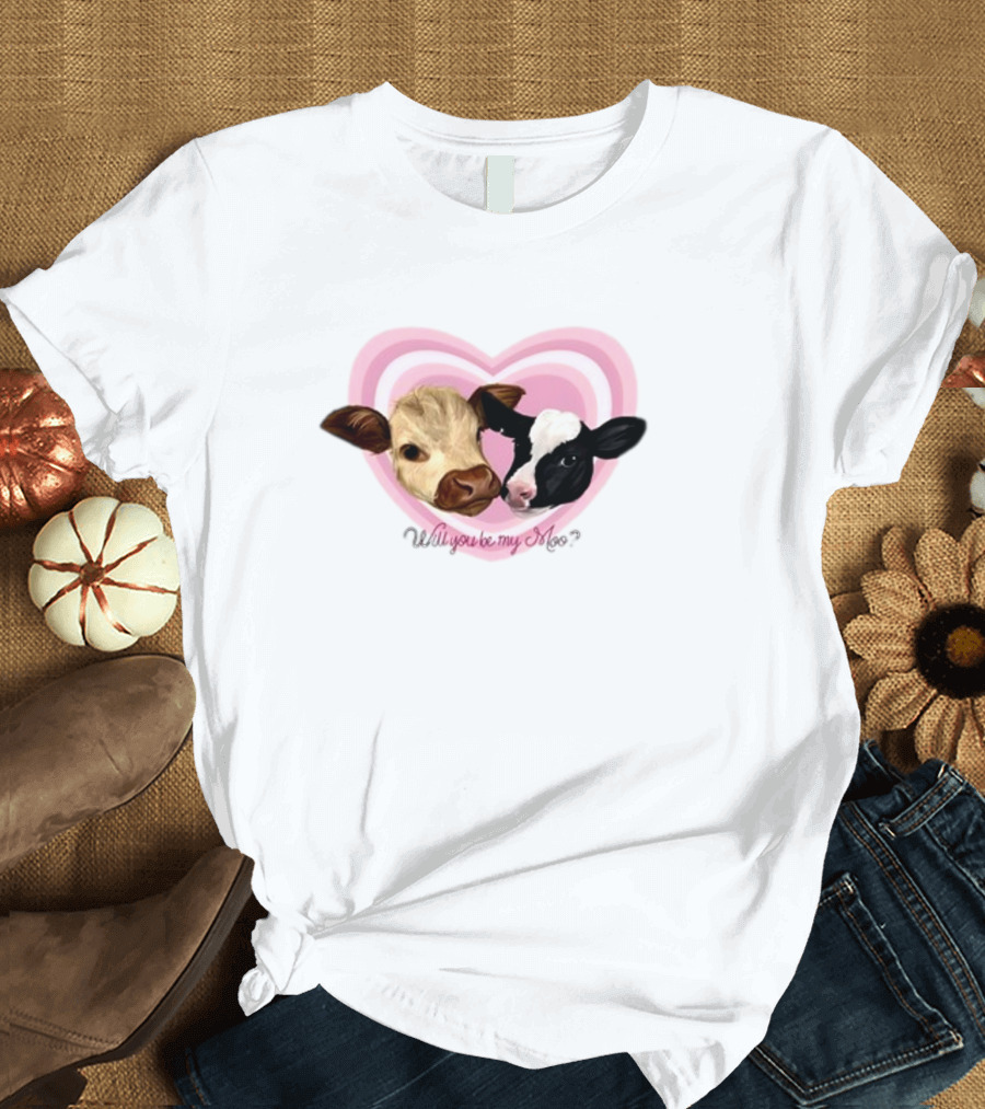Cow Funny Will You Be My Moo Heart Cute Cow Image T-Shirt