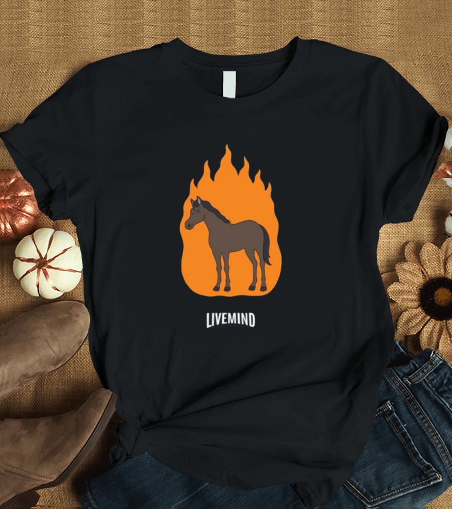 Hivemindtv Livemind Tour Horse in Flame Background T-Shirt