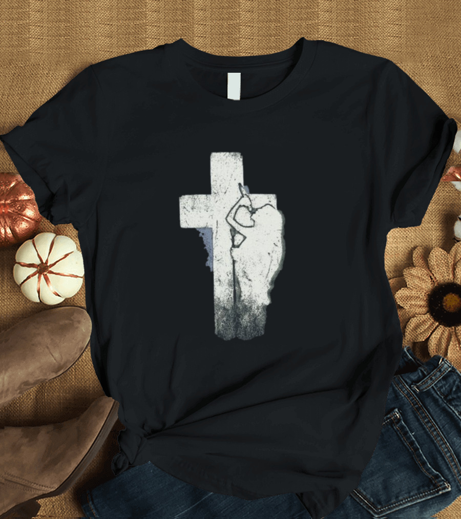 NessaBarrett Crucifix Distressed Standing Figure T-Shirt