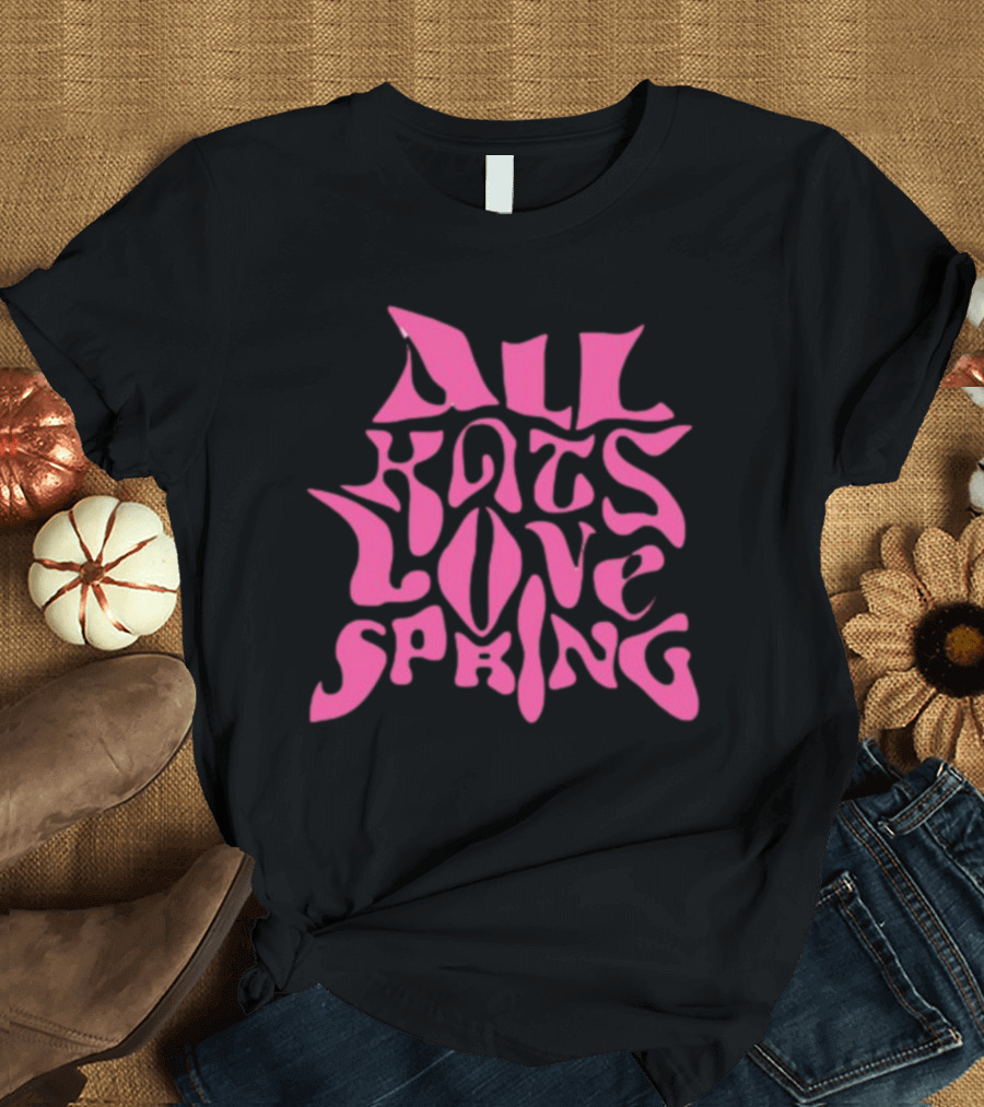 Madkat Mr. Kat All Kats Love Spring Groovy Pink Phrase T-Shirt