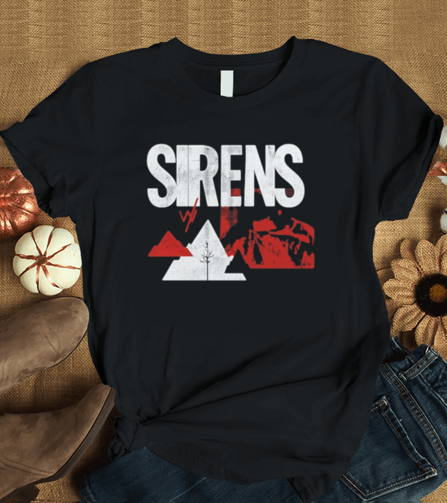 Sirens Mountain Tree Red Abstract Collage T-Shirt