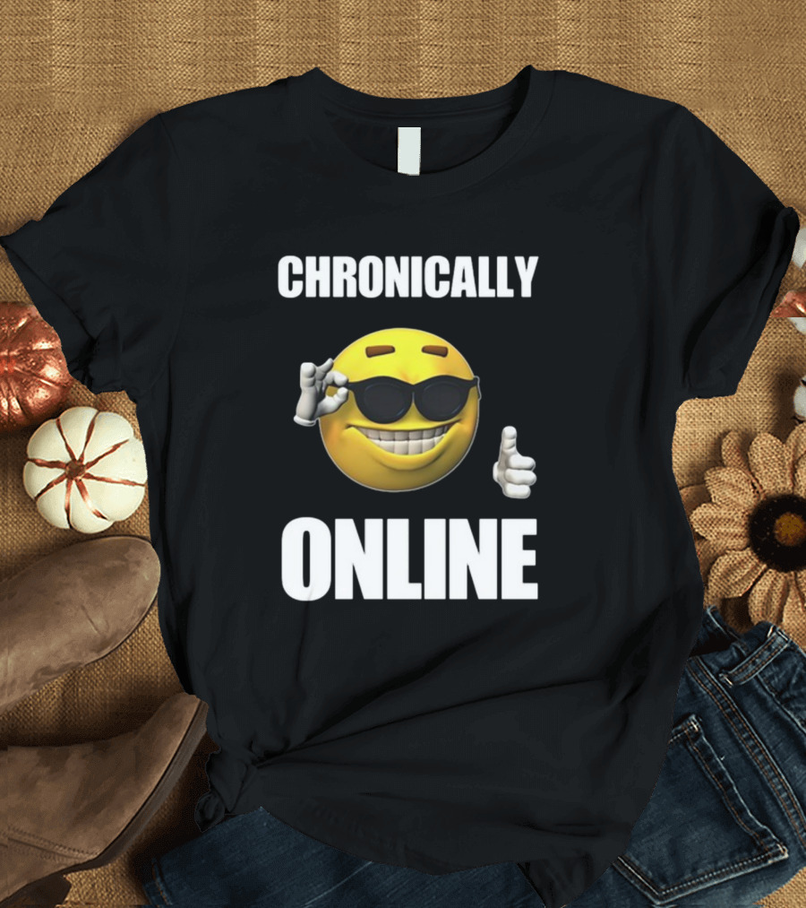 Chronically Online Cool Sunglasses Thumbs Up Emoji T-Shirt