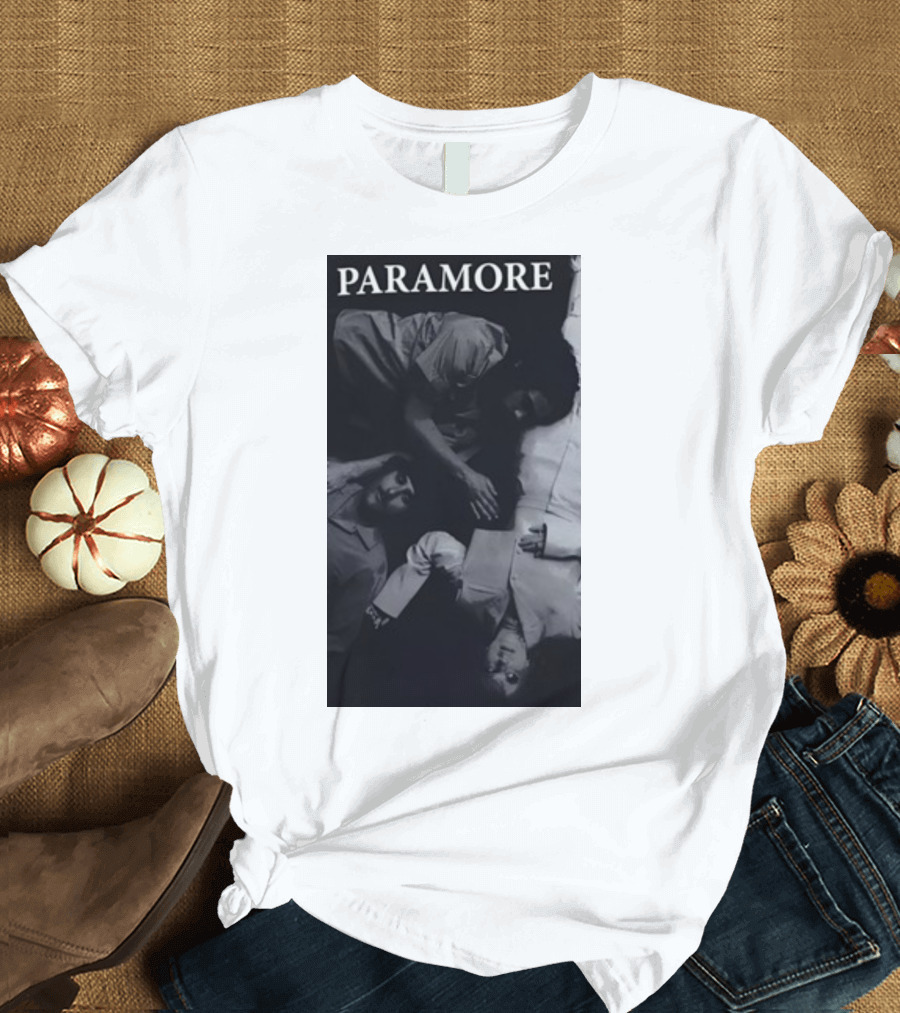 Paramore Black and White Band Photo Trio Lying Down T-Shirt